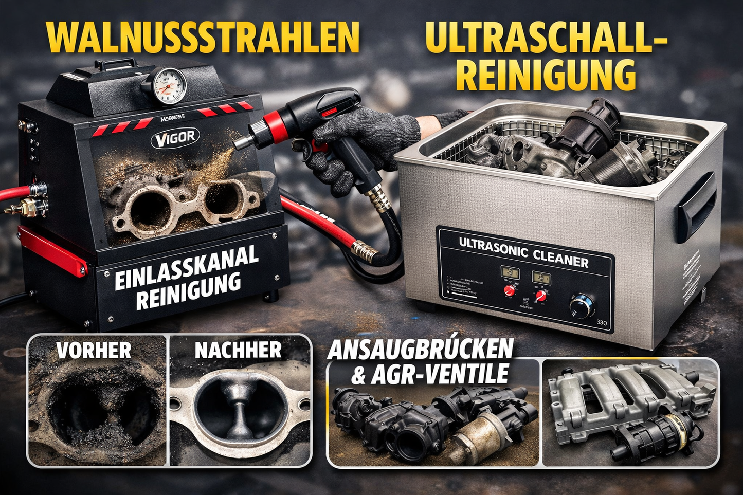 Einlasskanal- und Ansaugsystem Reinigung (Verkokung entfernen)